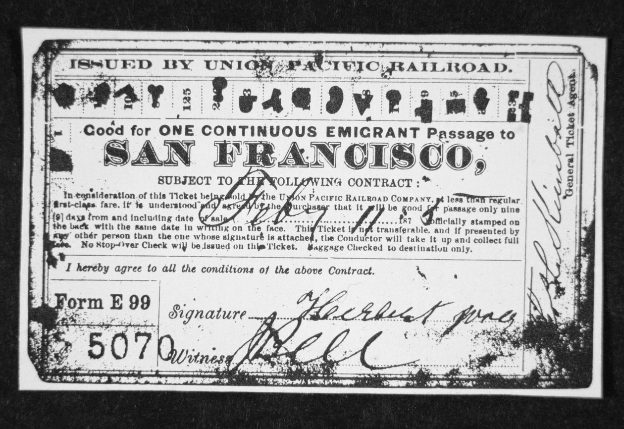 Goedkope emigranten spoorwegticket, ca. 1870 door American School