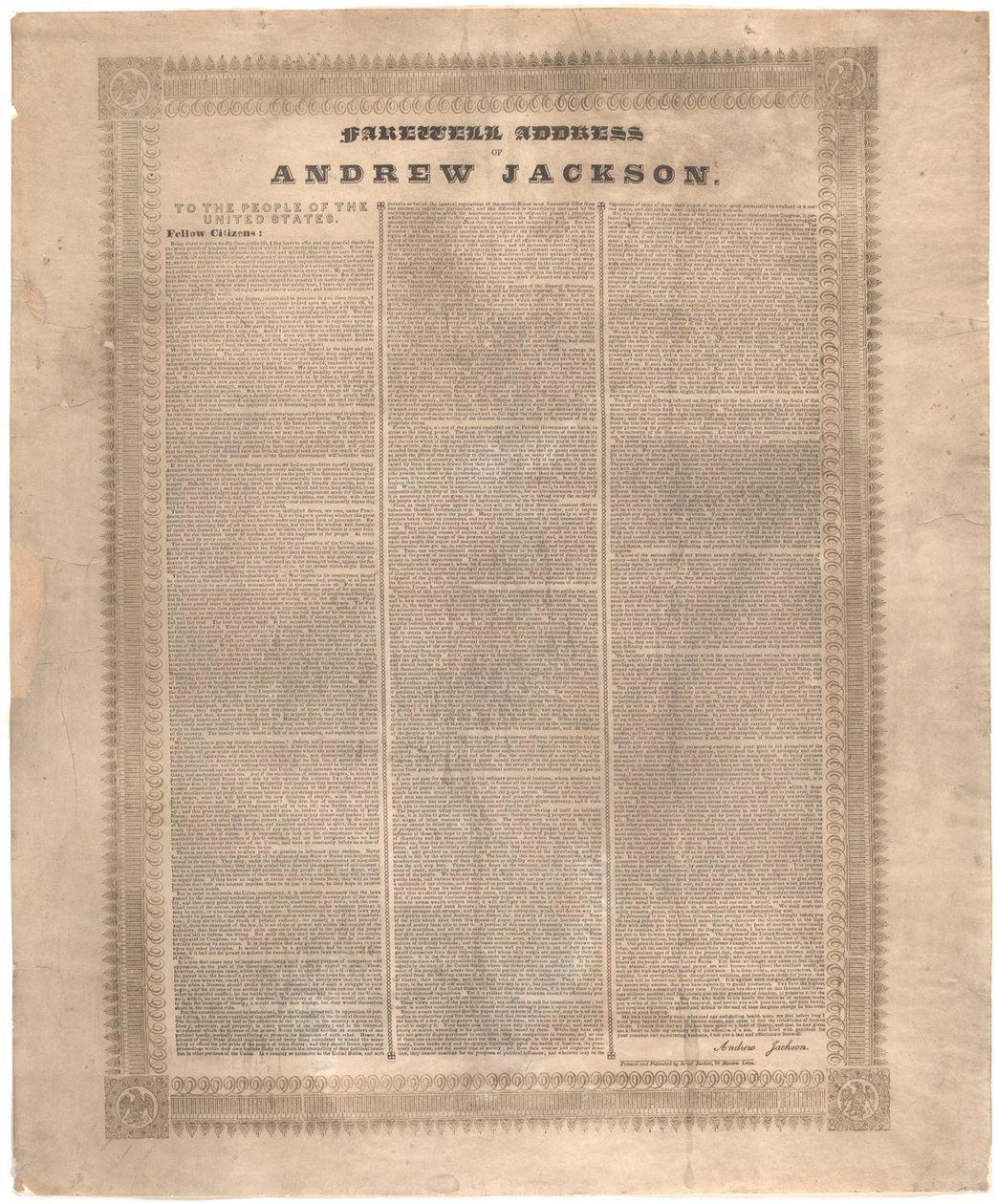 Afscheidsrede van Andrew Jackson, 1837 door American School