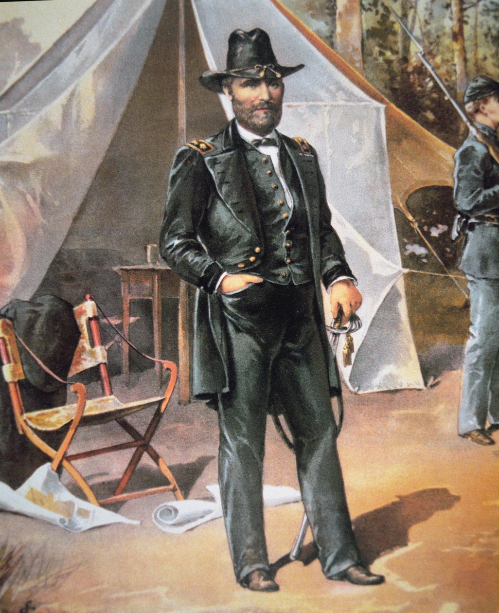 Generaal Ulysses Simpson Grant (kleur litho) door American School