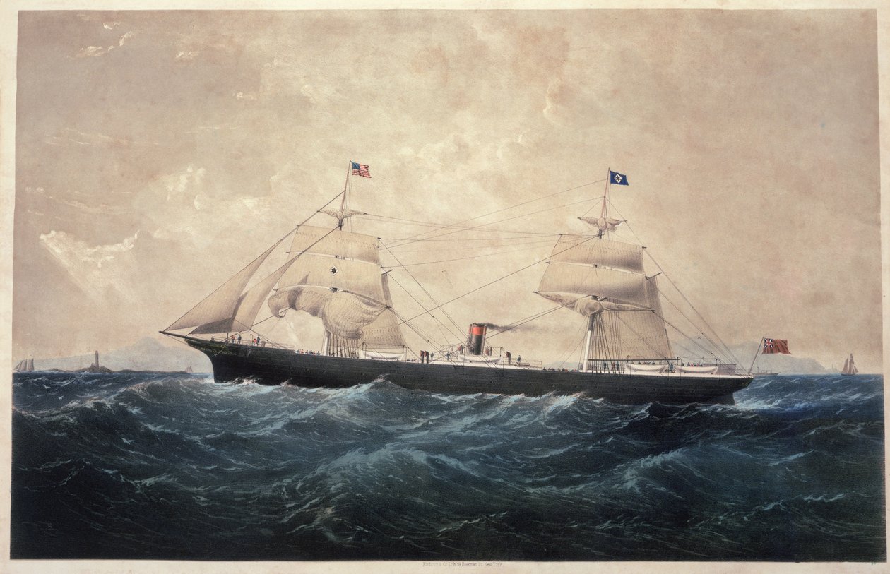 De stoomboot Manhattan (olieverf op doek) door American School