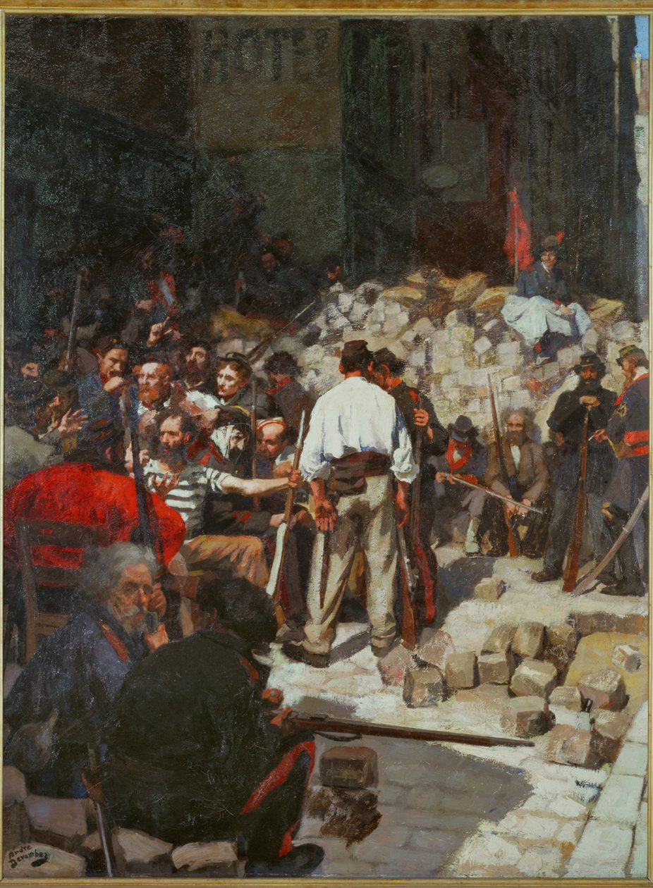De Commune: De barricade ... (schilderij op doek) door Andre Devambez