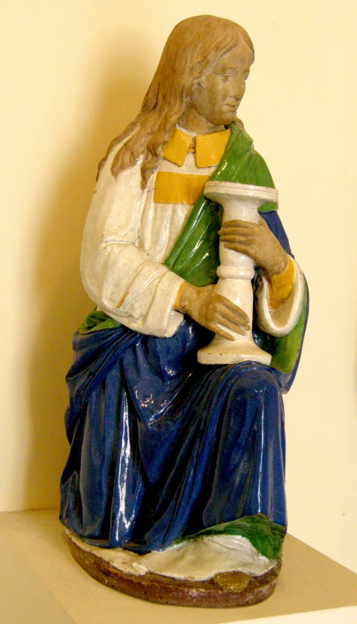 Engel met een kandelaar (keramiek) door Andrea Della Robbia