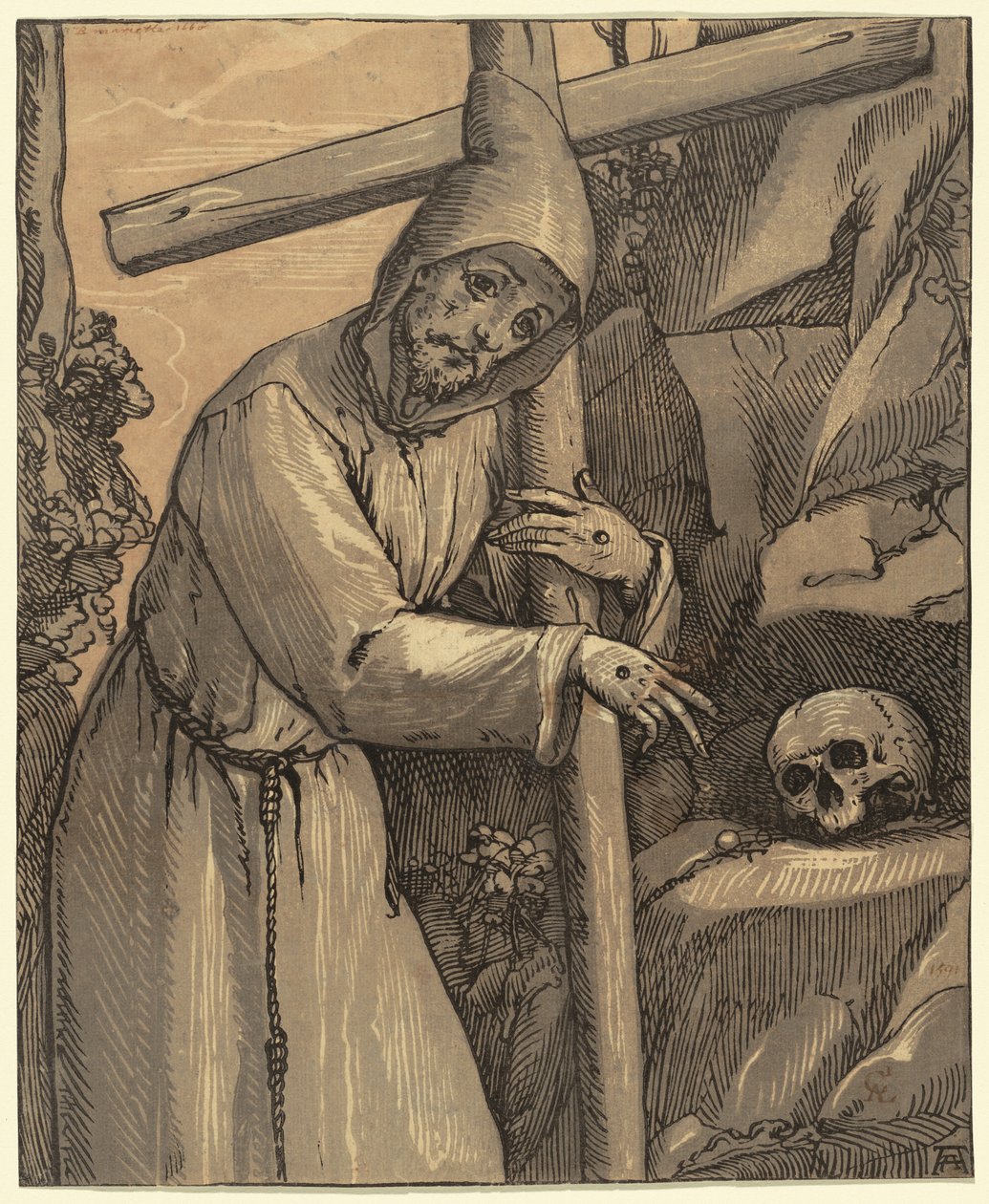 Sint Franciscus van Assisi door Andrea Andreani, after Alessandro Casolani