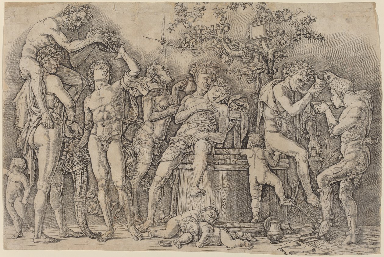 Bacchanaal met een Wijnvat door Andrea Mantegna