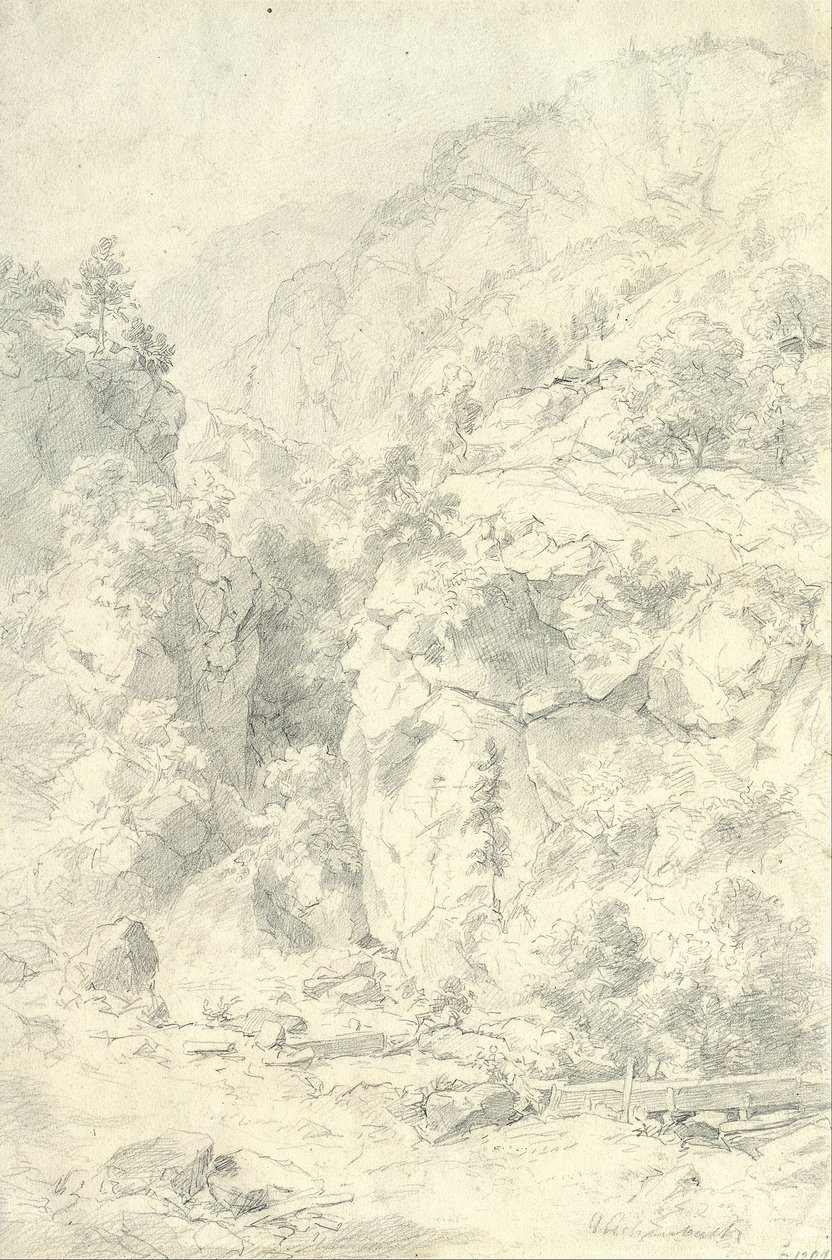 Bergachtig landschap door Andreas Achenbach