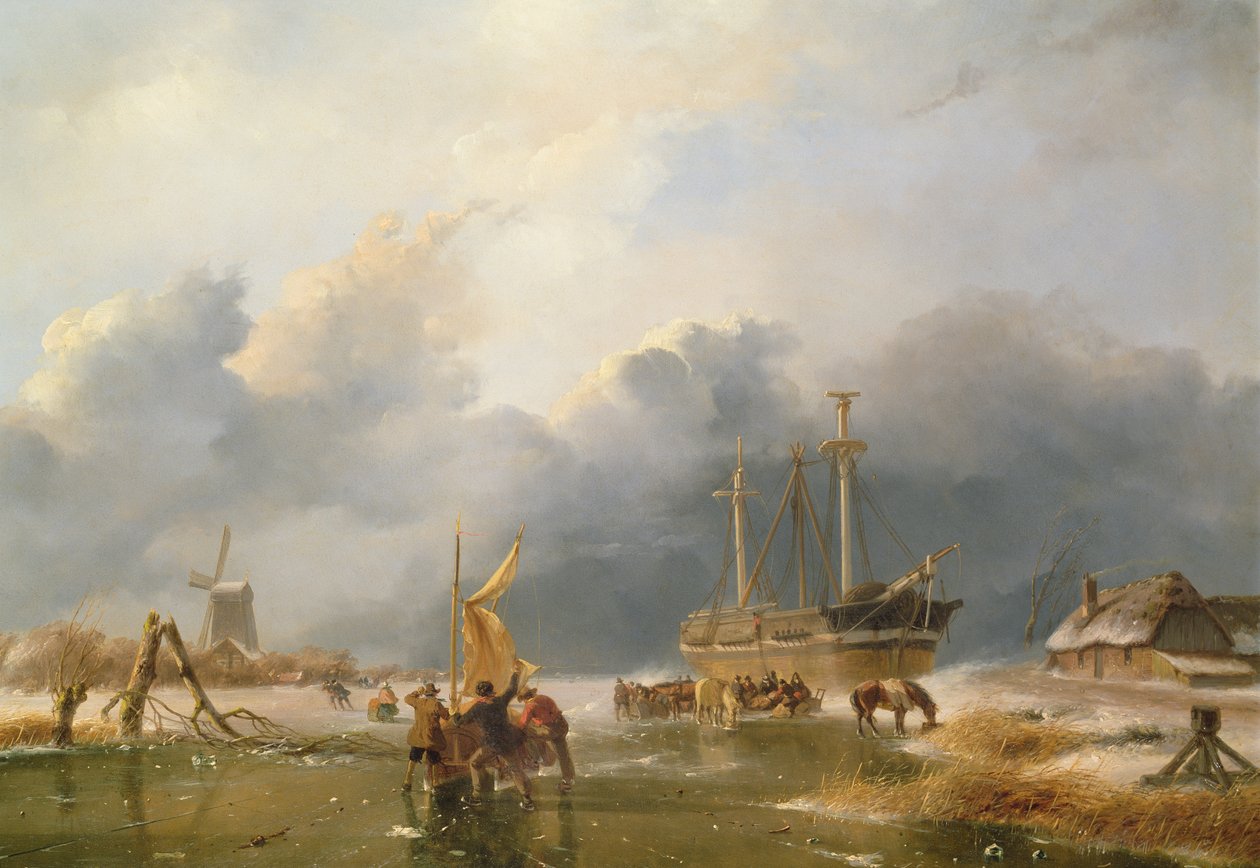 Winterscène door Andreas Schelfhout