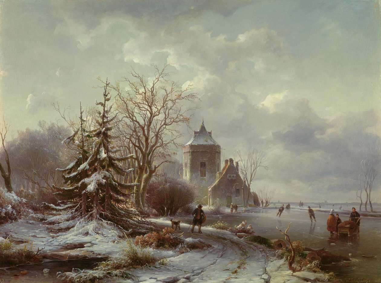 Winters tafereel door Andreas Schelfhout