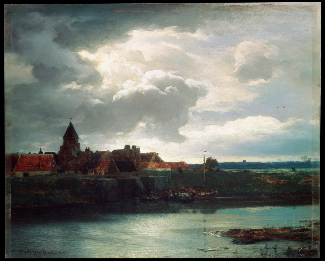 Landschap met een rivier, 1866 door Andreas Achenbach