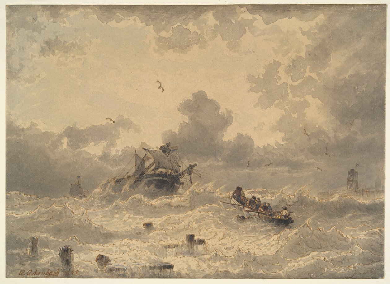 Storm op zee door Andreas Achenbach