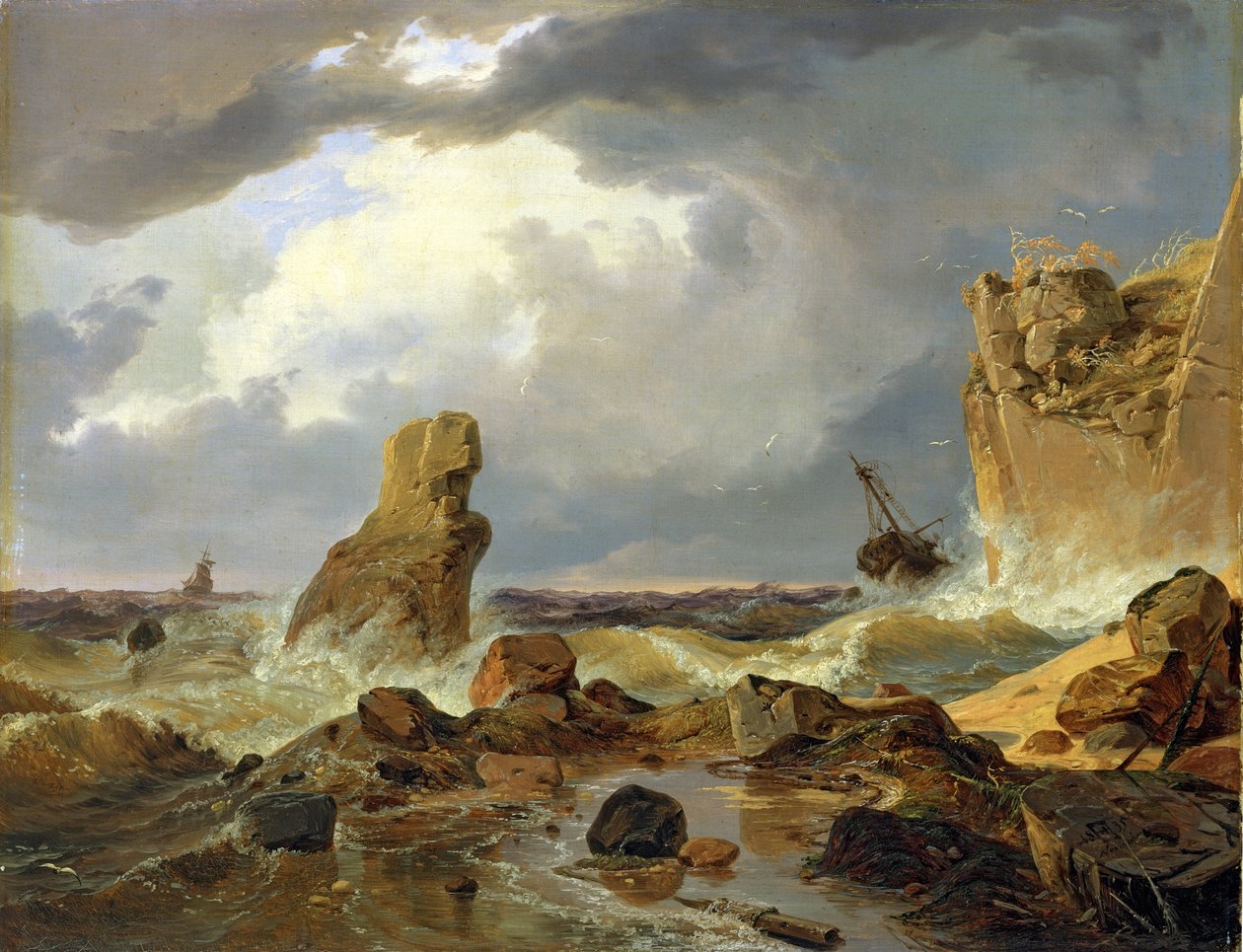 Surfen op een rotsachtige kust door Andreas Achenbach