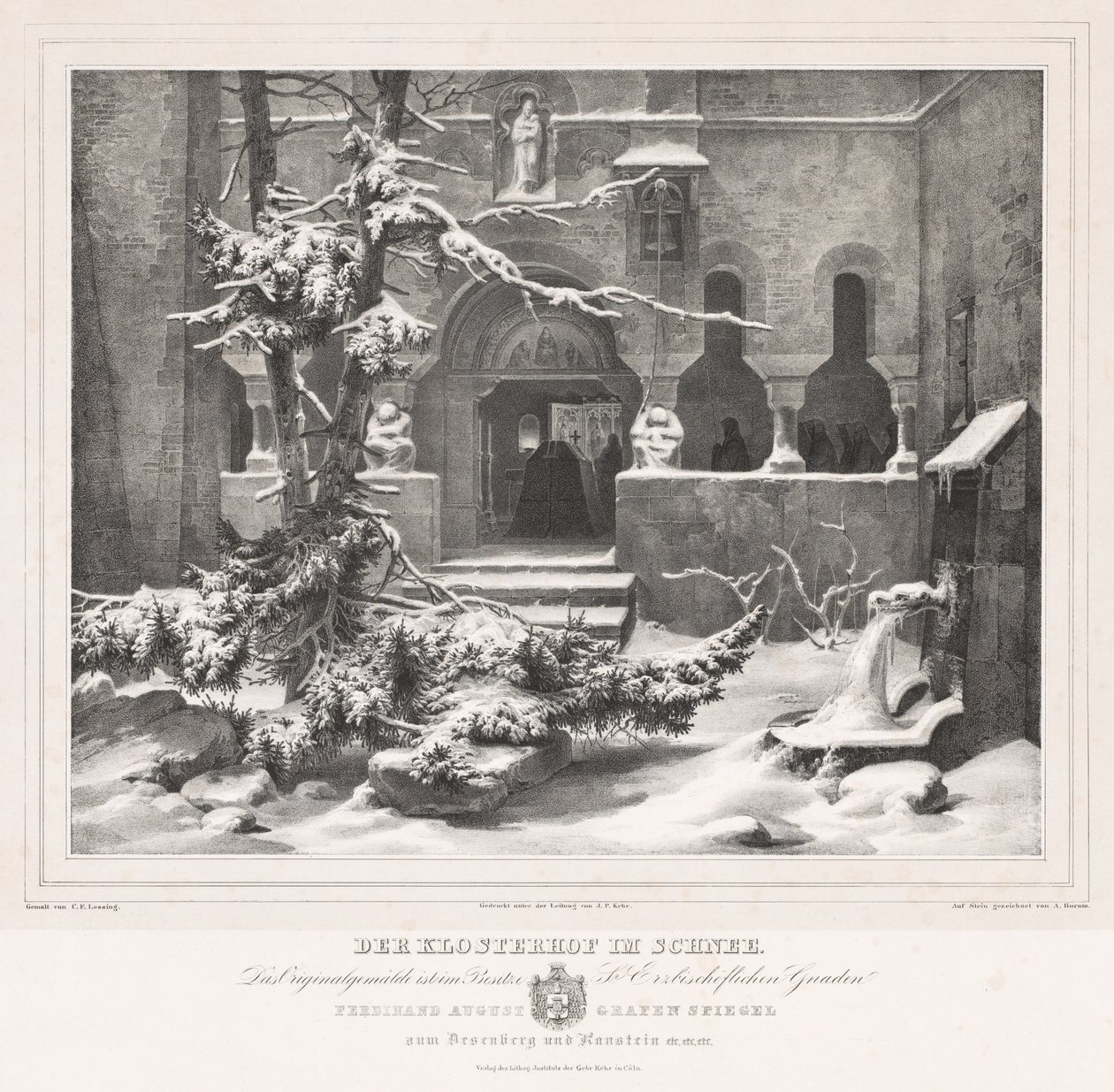 Kerkhof met sneeuw, ca. 1835 door Andreas Borum
