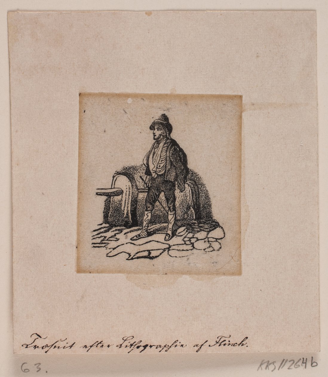 Een herder (?) (naar lithografie) door Andreas Flinch