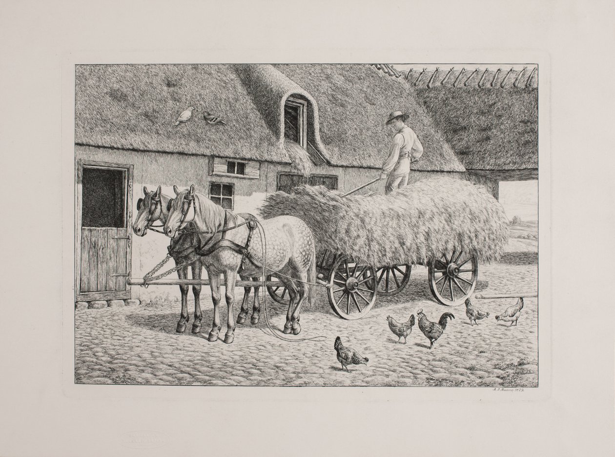 Deens: Een oogstwagen in een boerderij door Andreas Peter Madsen