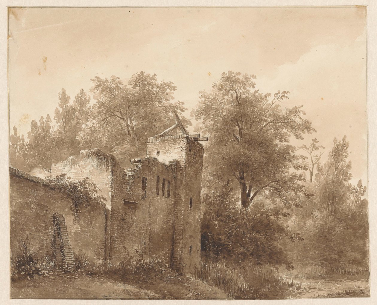 Ruïne in een landschap door Andreas Schelfhout