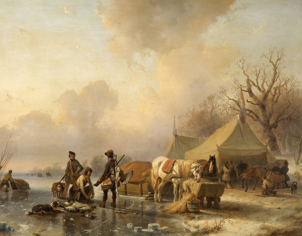 Winterscène met slee, 1840 door Andreas Schelfhout