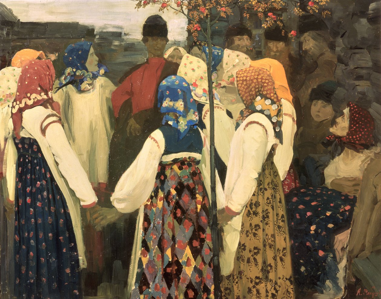 Een jongen heeft zich in de rondedans van het meisje gewurmd, 1902 door Andrei Petrovich Ryabushkin