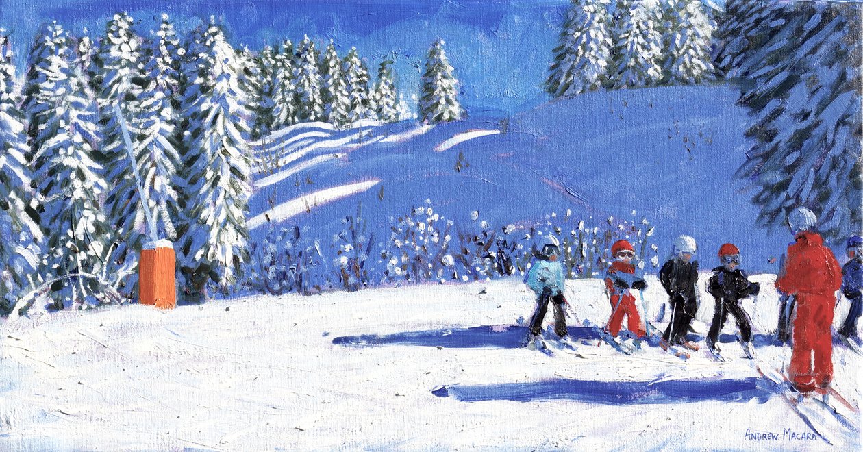 Jonge skiërs, Morzine, Frankrijk, 2015 door Andrew Macara