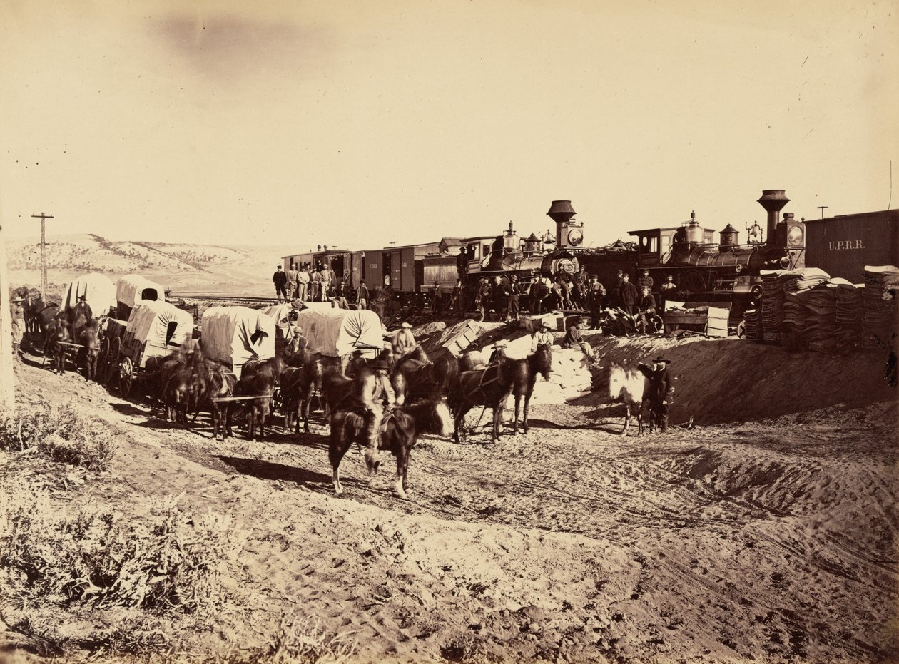 Plaat 27. Bevoorradingstreinen,1869 (foto) door Andrew Joseph Russell