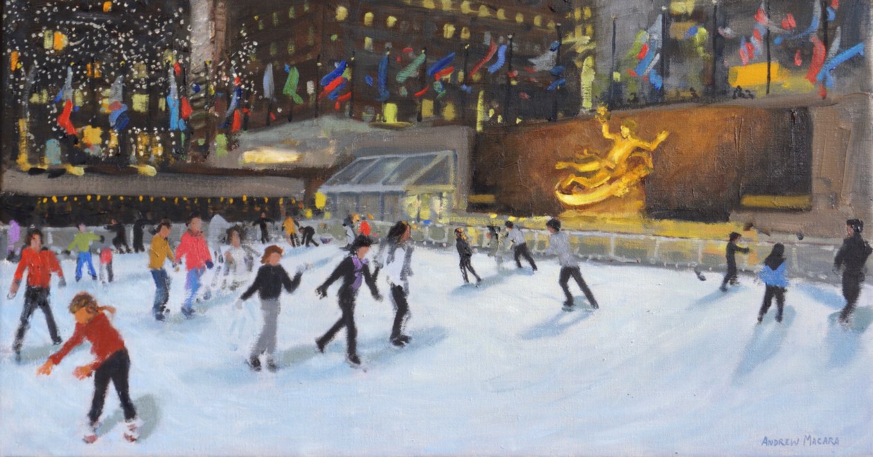 Avond, Rockefeller IJsbaan, New York door Andrew Macara