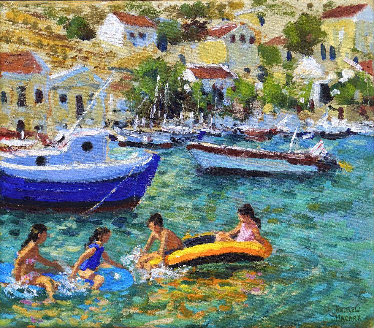Plezier in bootjes, Symi, Griekenland door Andrew Macara