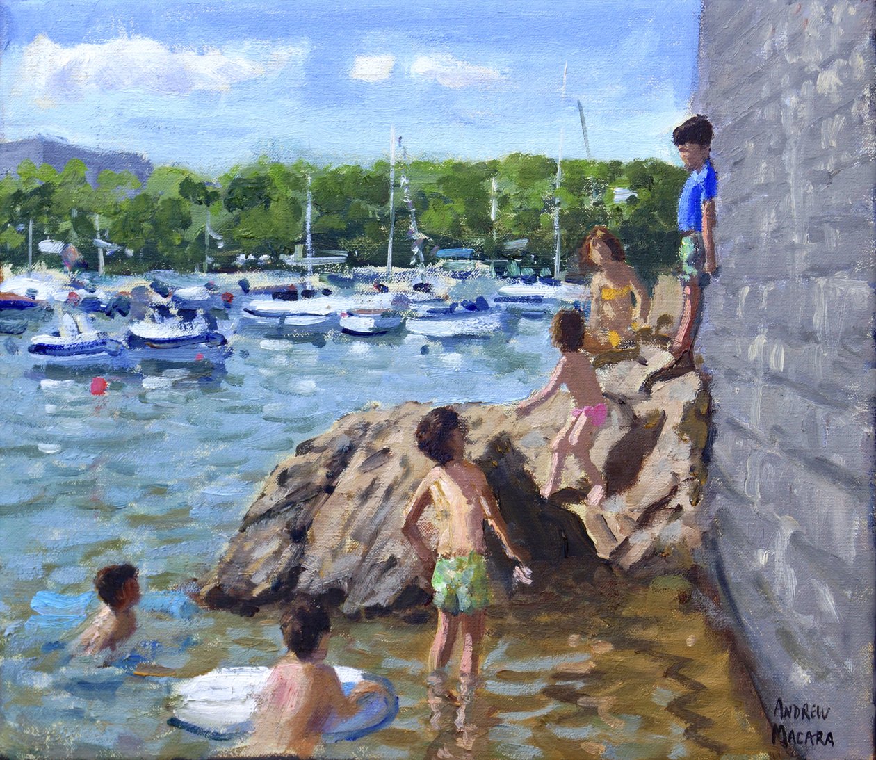 Rotsen beklimmen, haven van Tenby, 2016 door Andrew Macara