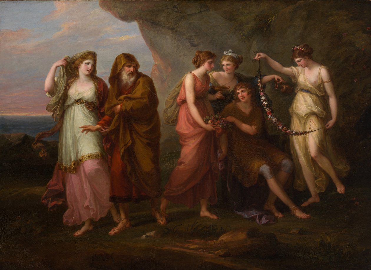 Telemachus en de Nimfen van Calypso door Angelica Kauffmann