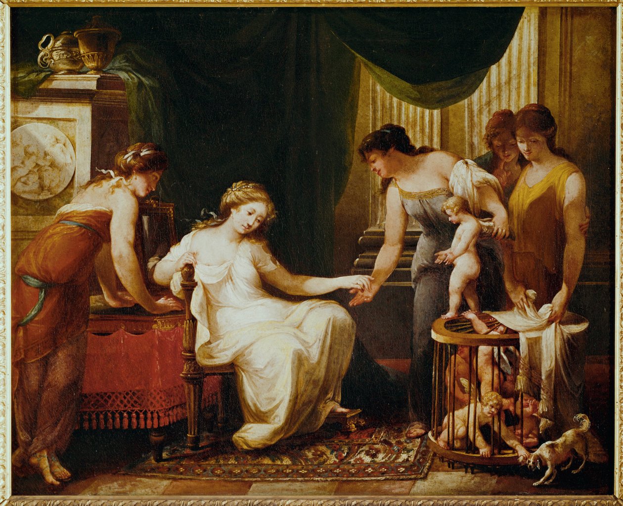 De verkoper van liefdes ... (schilderij op doek) door Angelika Kauffmann
