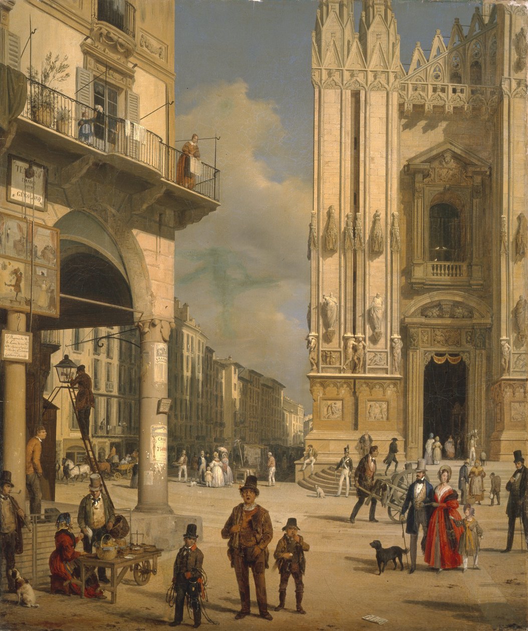 Piazza del Duomo, Milaan, 1840 door Angelo Inganni