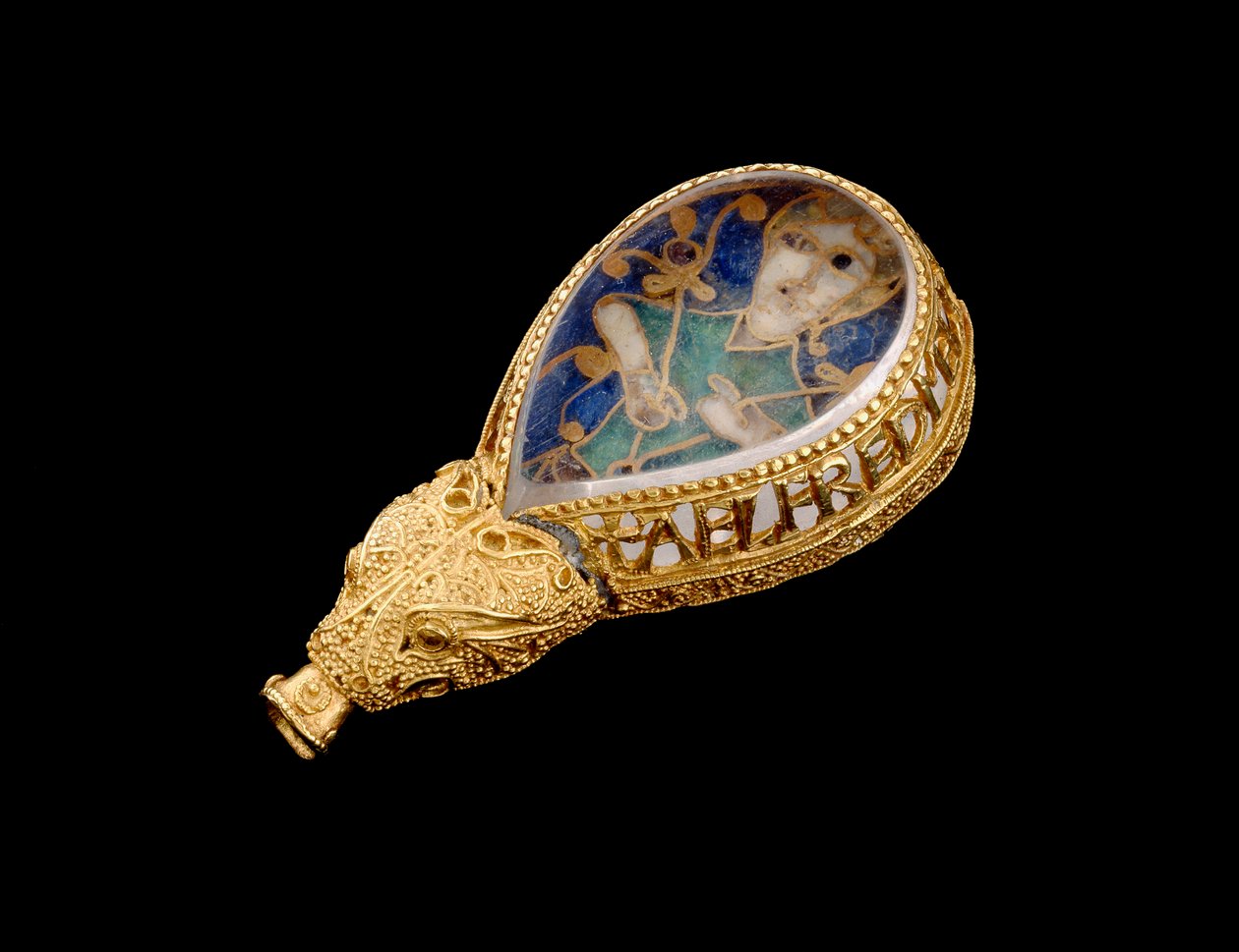 Het Alfred Juweel (goud, bergkristal en email) (zijaanzicht) door Anglo Saxon