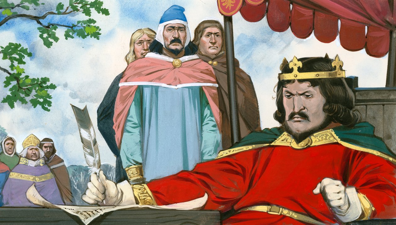 Koning John ondertekent met tegenzin de Magna Carta door Angus McBride