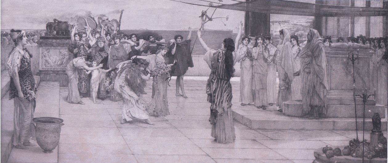 Een toewijding aan Bacchus, Bibbys Jaarboek, 1916-1917 door Anna after Alma Tadema