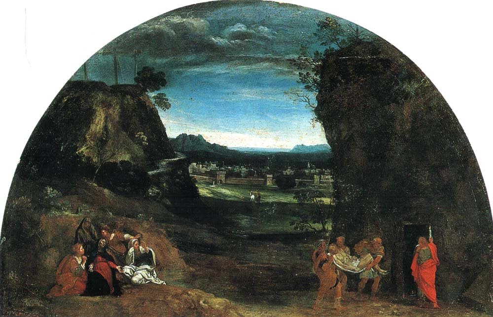 Landschap met begrafenis van Christus door Annibale Carracci
