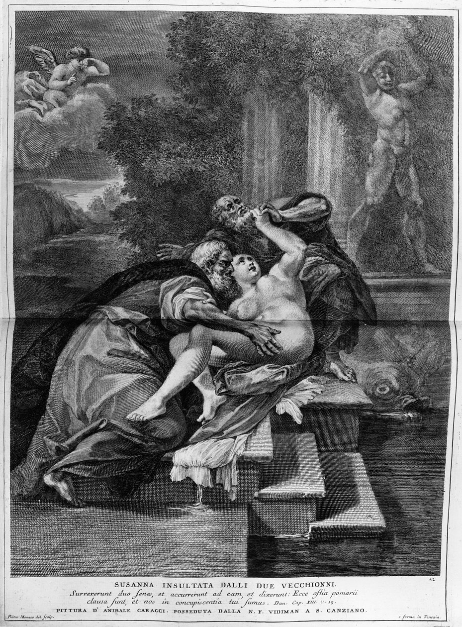 Susanna en de ouderlingen, gegraveerd door Pietro Monaco, ca. 1740 door Annibale Carracci