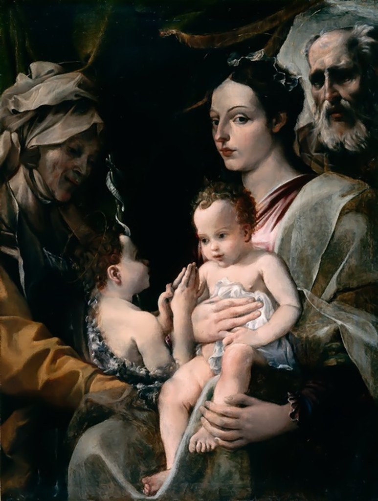 De Heilige Familie met Sint-Elizabeth en Sint-Jan door Annibale Carracci