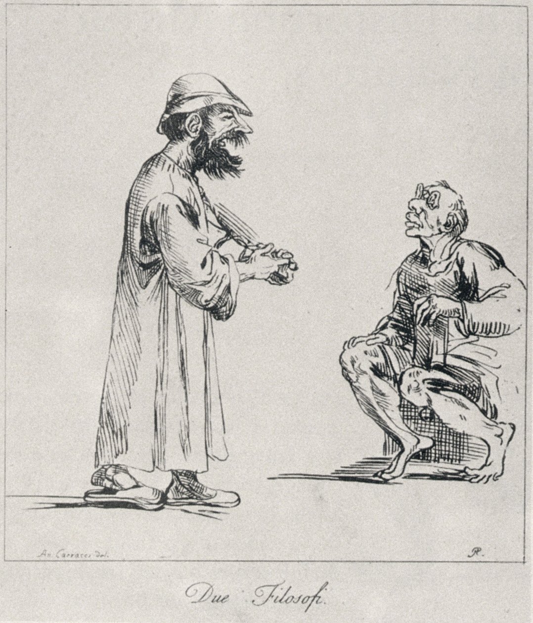 Twee filosofen, gegraveerd door Arthur Pond, 1739 door Annibale Carracci