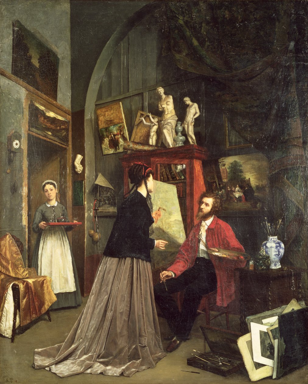Het Atelier van de Kunstenaar (gesigneerd A.T. 