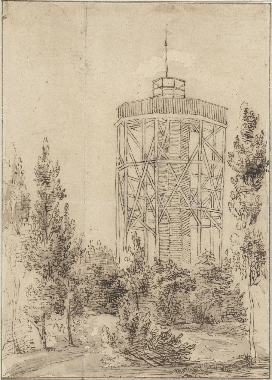 Een uitkijktoren in een bos door Anonymous