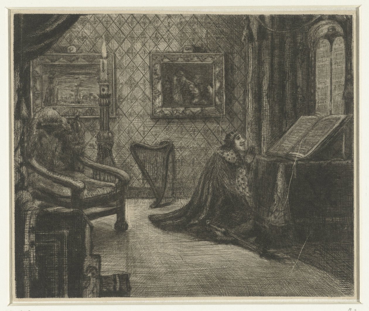 Koning David in Gebed door Anonymous