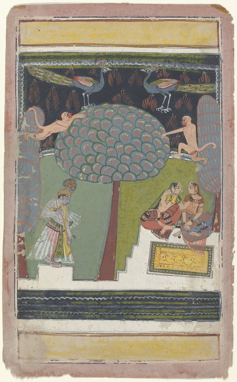 Krishna en Twee Vrouwen in een Tuin door Anonymous