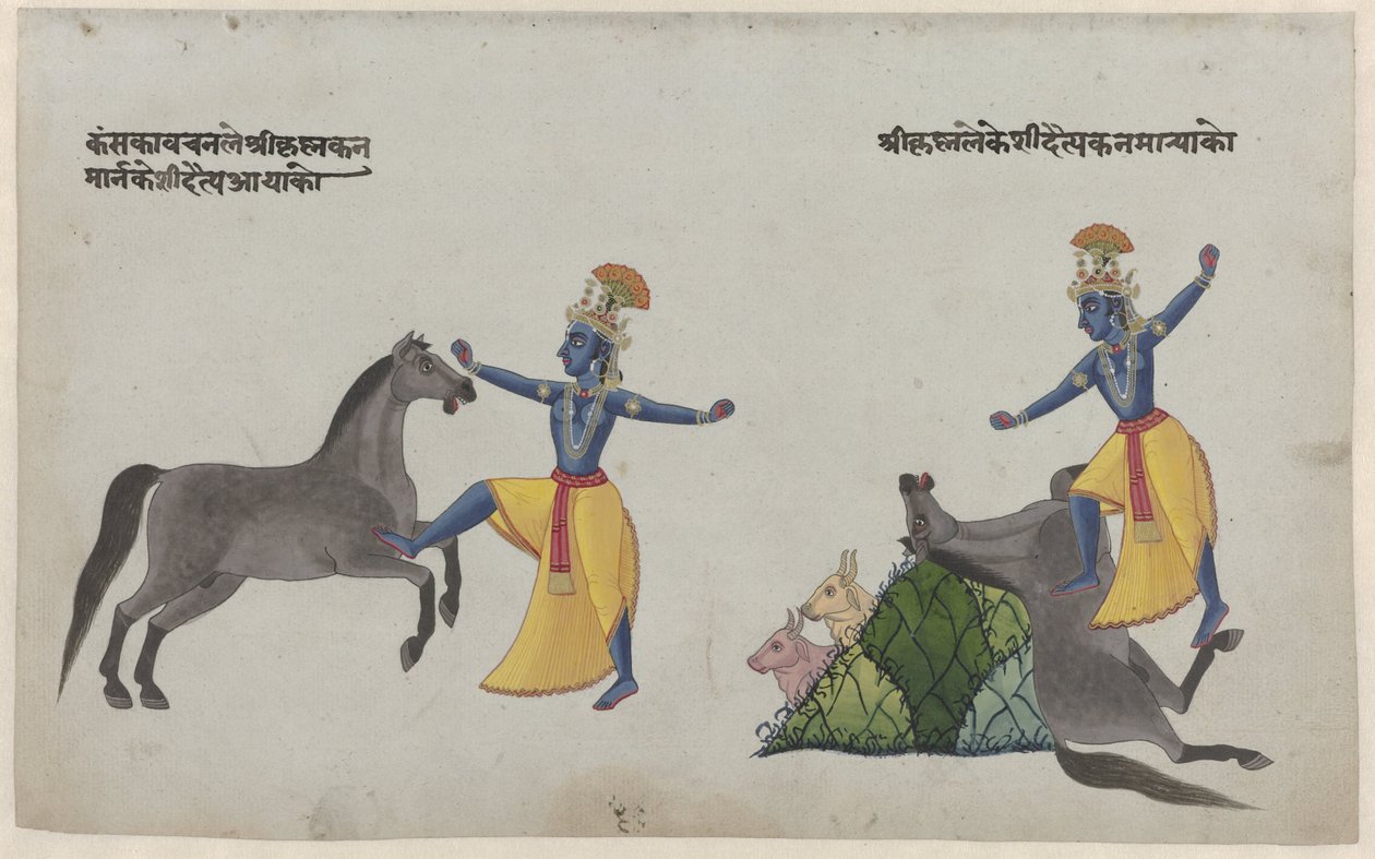 Krishna vecht met paard-demon Keshi door Anonymous