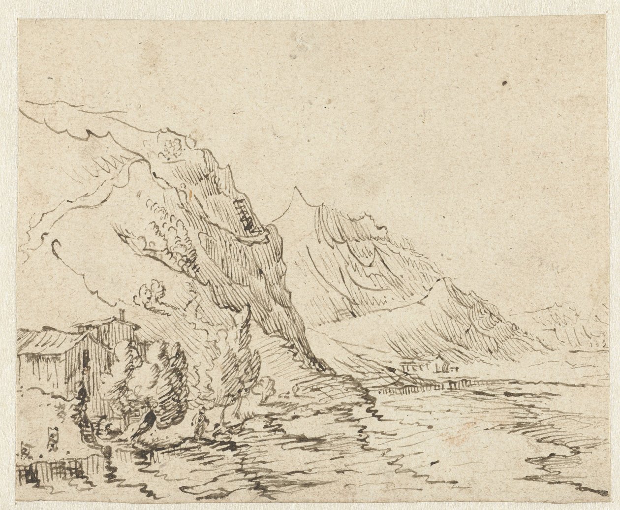 Kustlandschap met enkele hutjes door Anonymous