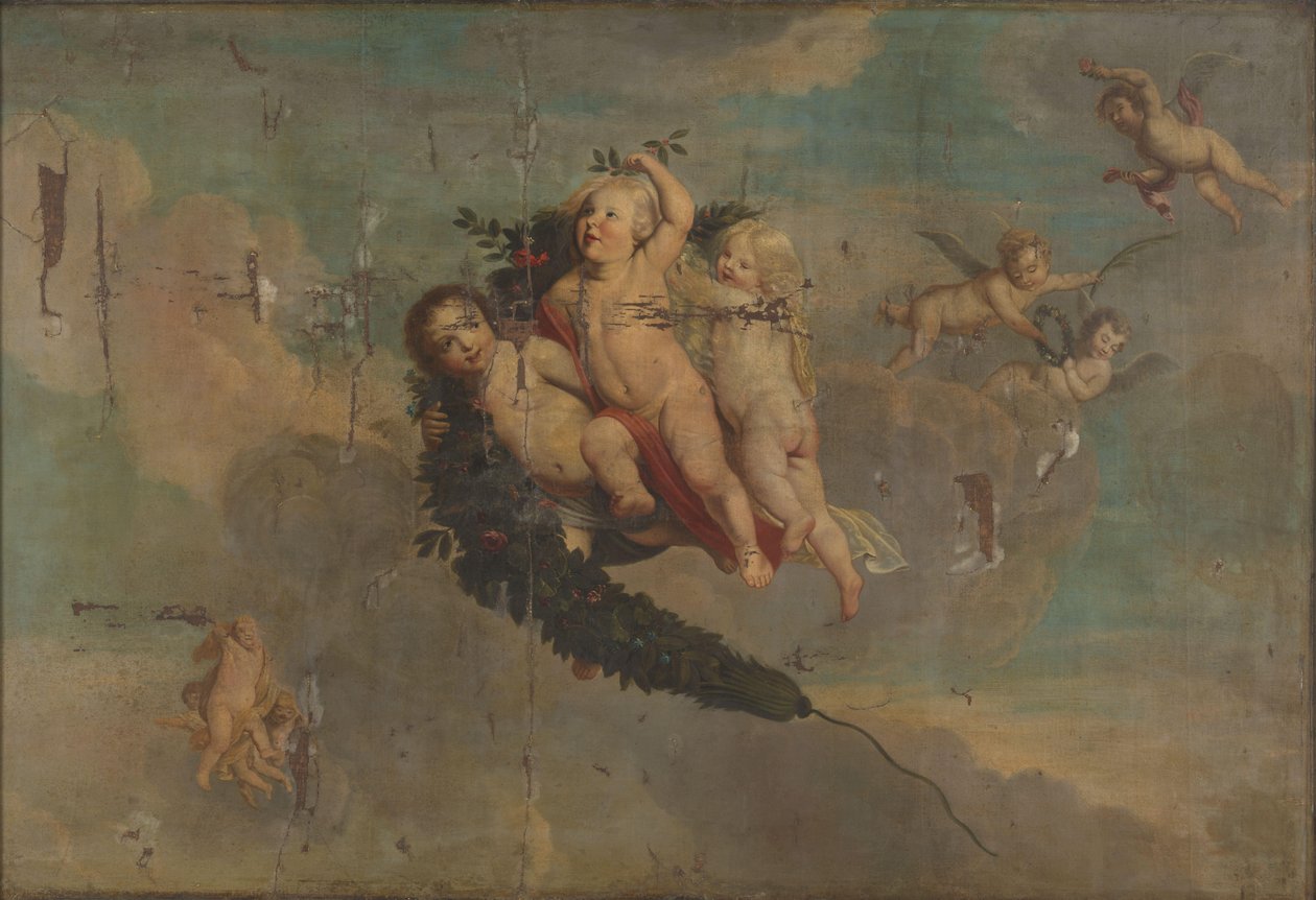 Putti met een festoen door Anonymous