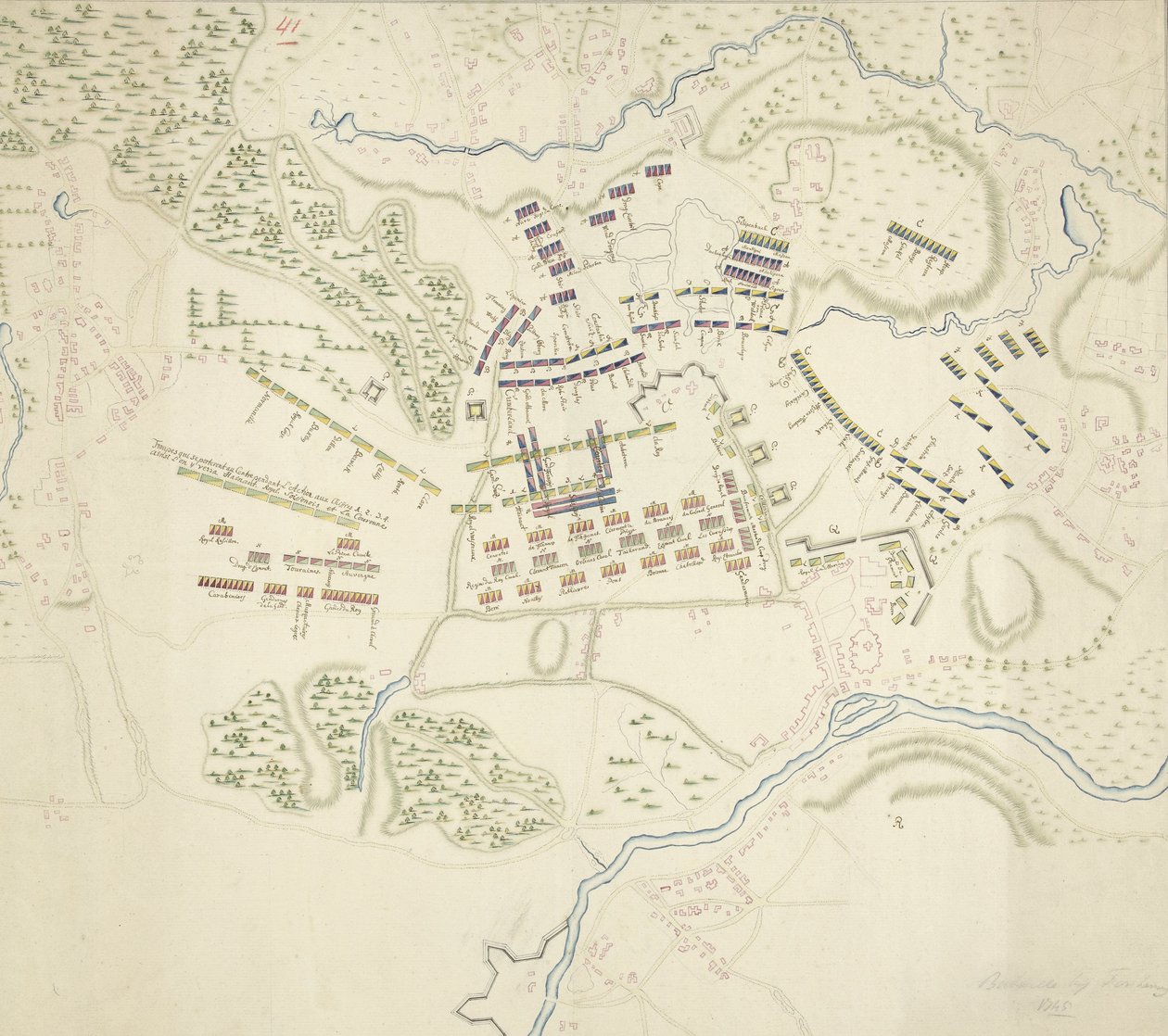 Slagordes bij de slag bij Fontenoy, 1745 door Anonymous