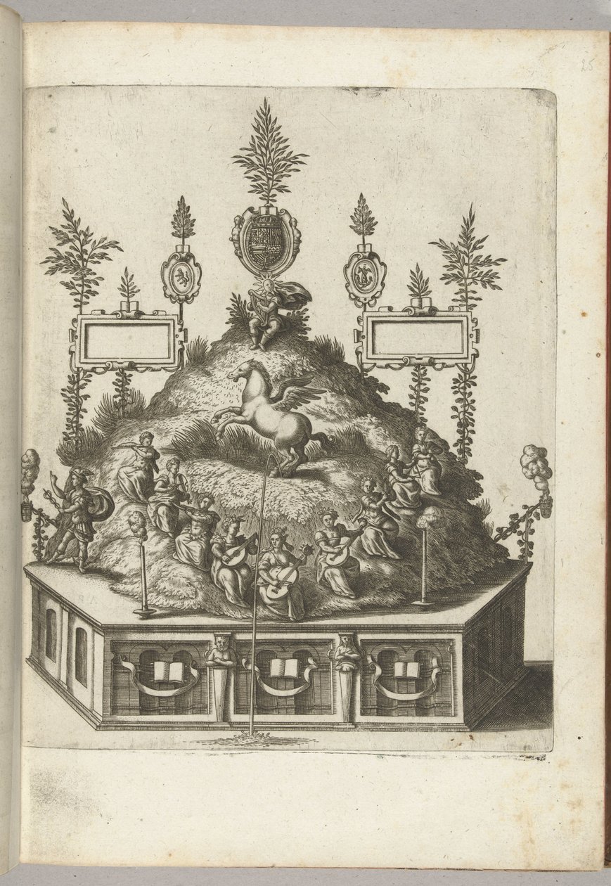 Toneel met Apollo op de Parnassus, 1594 door Anonymous