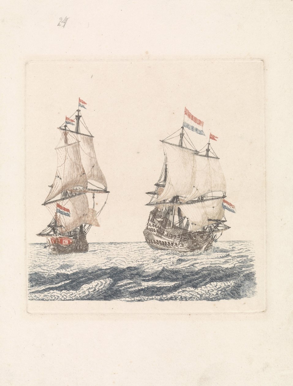 Twee zeilschepen op zee door Anonymous