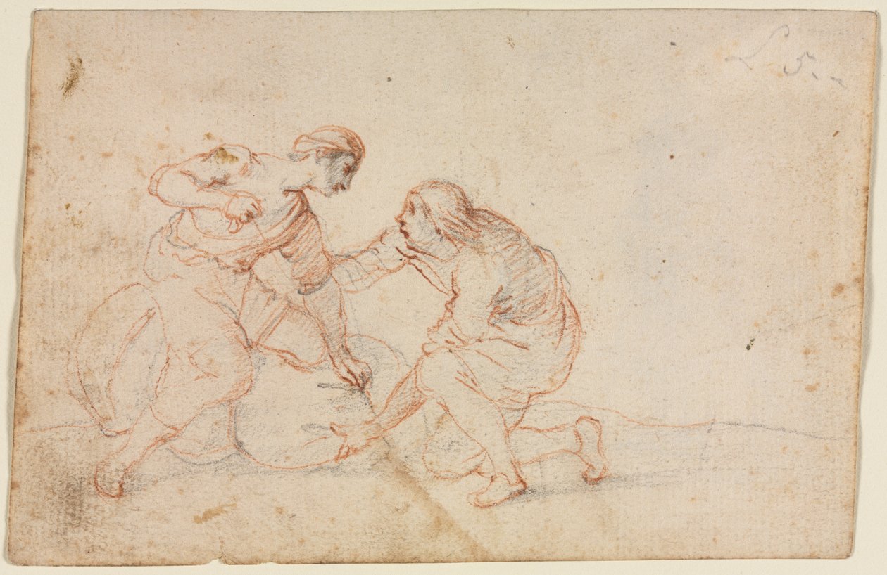 Twee mannen die een bundel binden (recto) door Anonymous