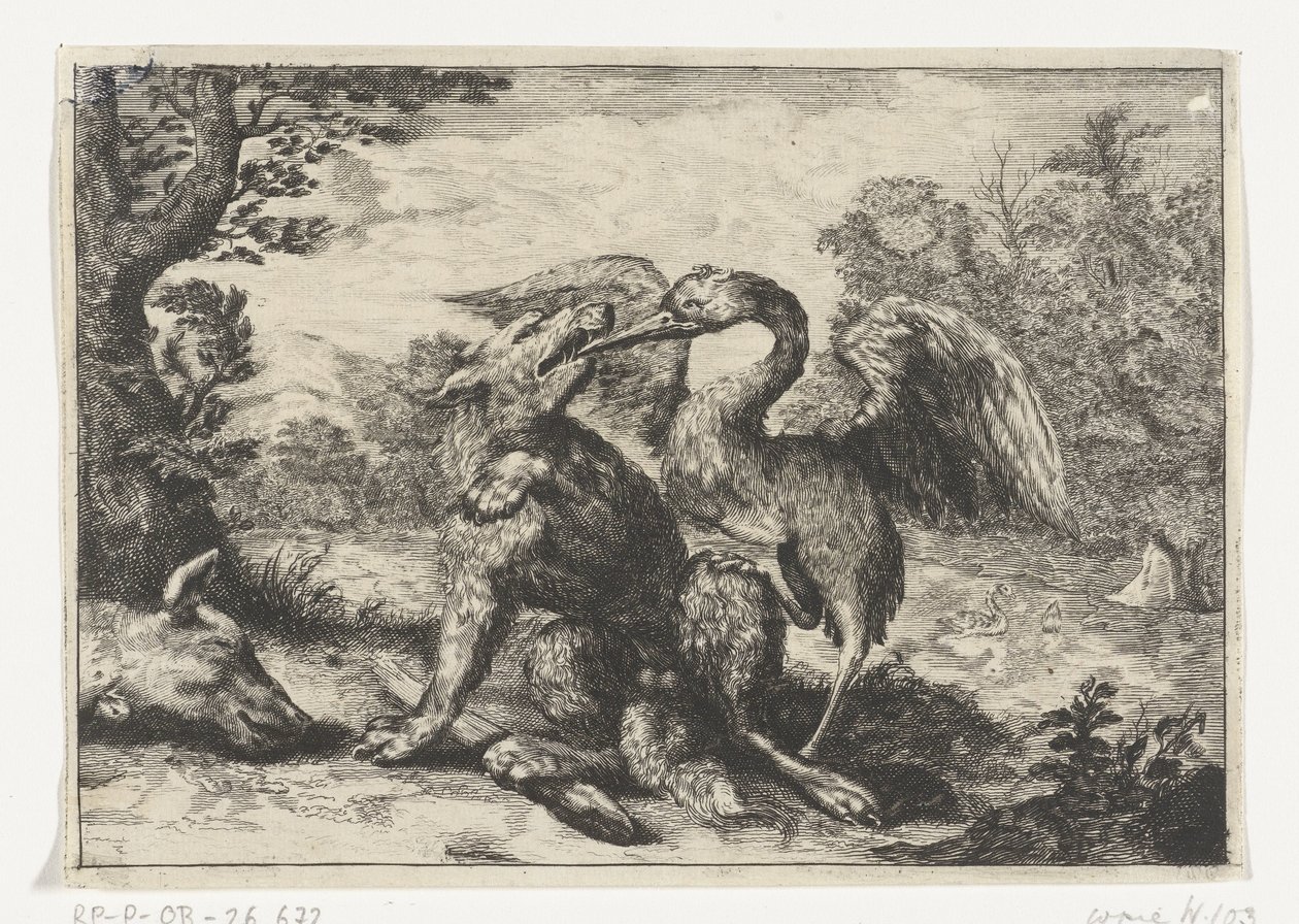 Wolf en kraanvogel door Anonymous