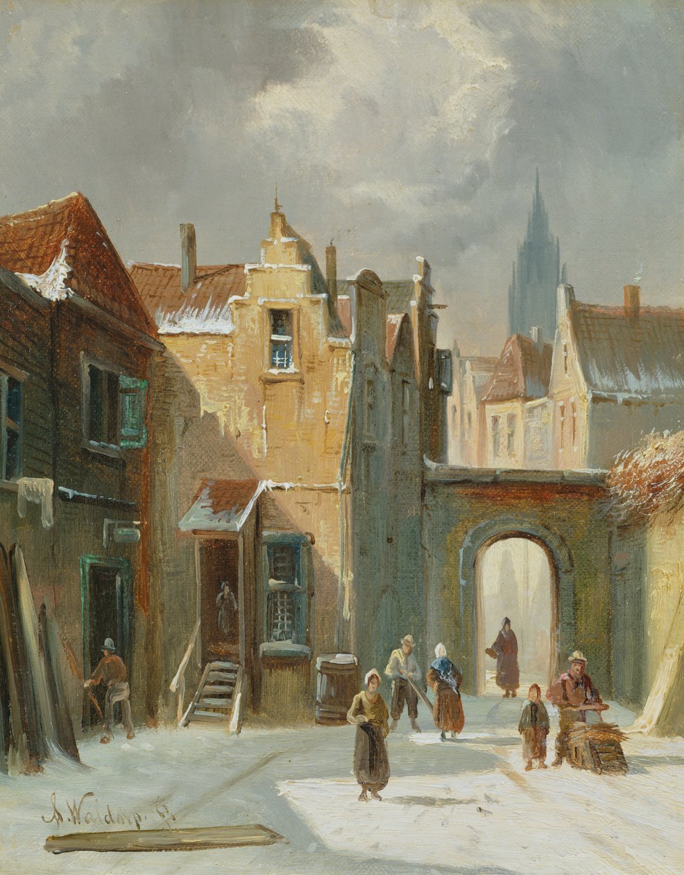 Winter Straatscène door Anthonie Waldorp