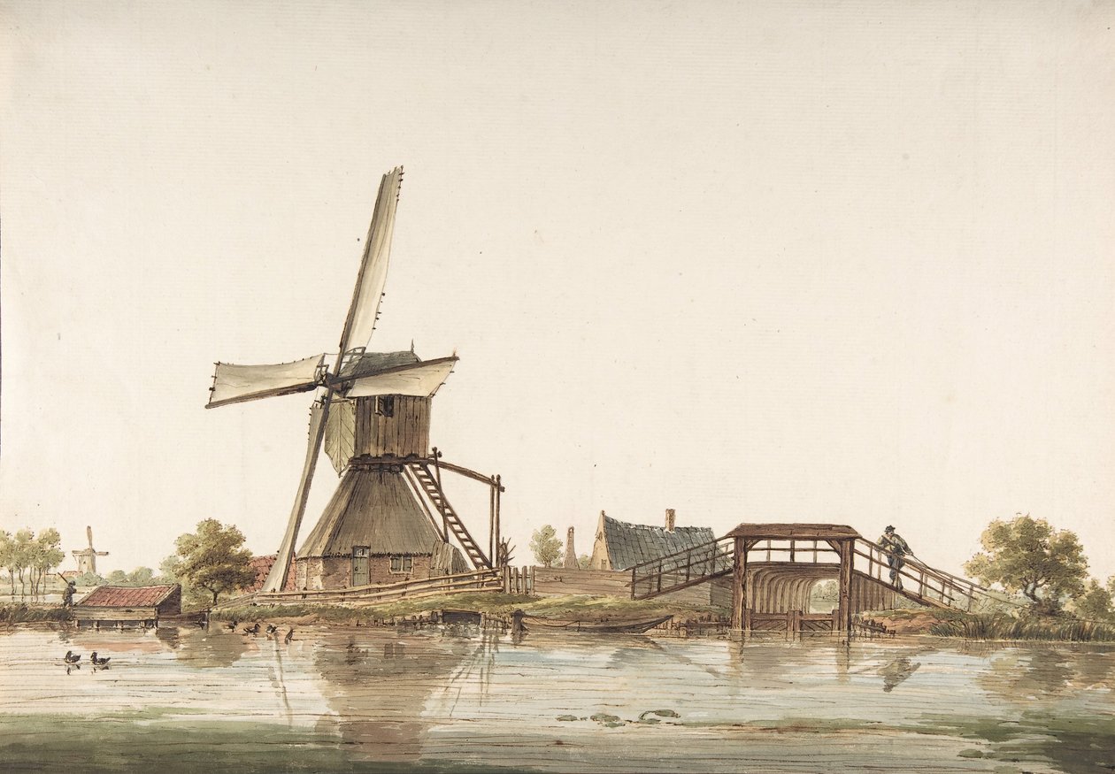 Landschap met molen, laat 18e eeuw door Anthonie Erkelens