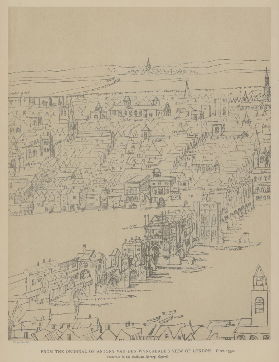 Uitzicht op Londen, ca. 1550 door Anthonis van den Wyngaerde